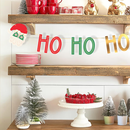 Christmas Banner "HO HO HO" – Festive Santa & Tree Garland for Xmas Decor