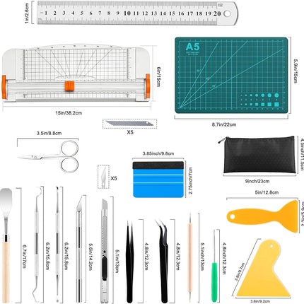 27PCS Vinyl Craft Weeding Tool Kit – Utility Knives & 12" Paper Cutter for DIY