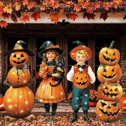 4-Pack Fall Halloween Pumpkin Yard Signs with Stakes, Waterproof Lawn Garden Decor