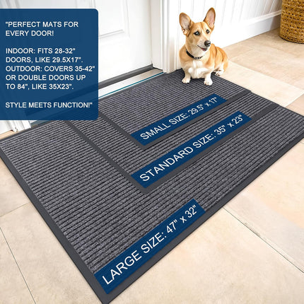 Front Door Mat 29.5x17 – Indoor/Outdoor, Waterproof, Heavy Duty, Grey