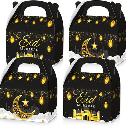 24-Pack Ramadan Treat Boxes Eid Gift Bags Black Gold Mosque Lanterns