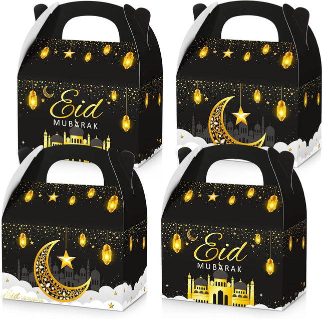 24-Pack Ramadan Treat Boxes Eid Gift Bags Black Gold Mosque Lanterns