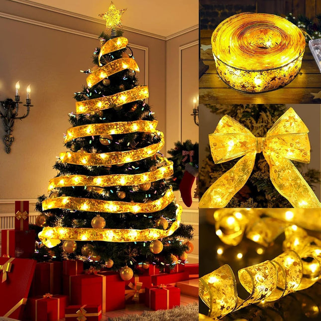 Christmas Ribbon Fairy Lights – 16.4ft 50 LED Battery Operated Warm Light