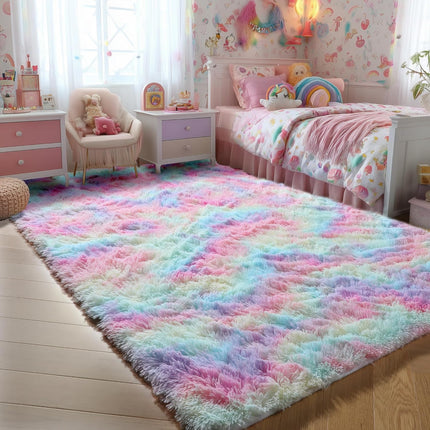 Rainbow Shaggy Rug 4x6 – Plush Fuzzy Carpet for Kids, Nursery & Toddler Room