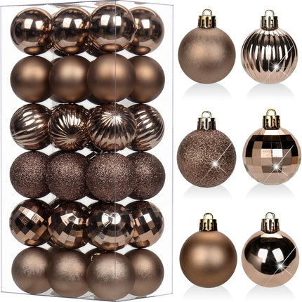36-Piece Brown Christmas Tree Ornaments – Mini 1.57" Shatterproof Balls for Holiday Décor