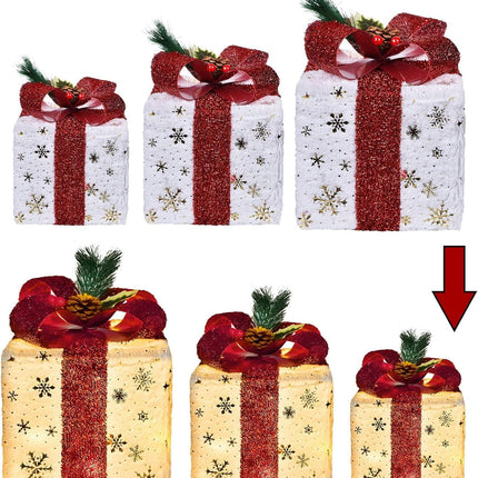 3 Light-Up Christmas Gift Boxes – 60 LED, Battery Operated Holiday Decor