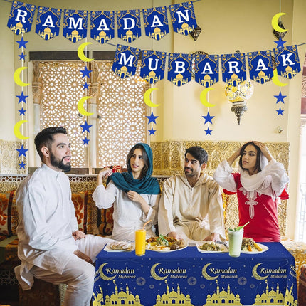 Ramadan 2026 Decorations – Fufuddz Eid Mubarak Tablecloth & Moon Star Garland