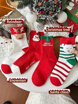 4-Pack Christmas Socks 2025 Cute & Funny Crew Socks for Women, Holiday Gift