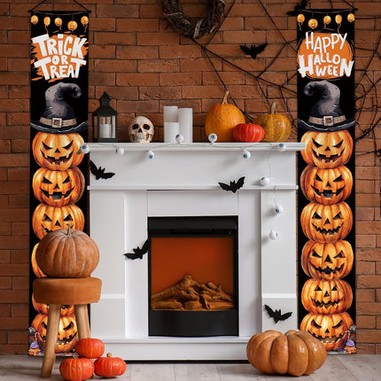 Halloween Porch Banner 71x12in, Trick or Treat Pumpkin Front Door Wall Decor