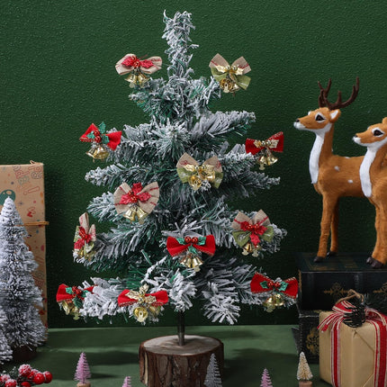 25 PCS Mini Christmas Bows with Bells Linen DIY Ornaments 2.2 Inch