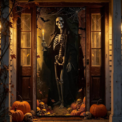 Halloween Door Cover 79x35in, Scary Skeleton Zombie Banner for Haunted House Decor