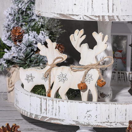 2PCS Wooden Reindeer Christmas Decorations – Tabletop Indoor & Outdoor Decor