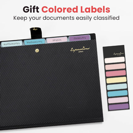 5 Pocket Expanding File Folder with Labels Portable Document Organizer Black