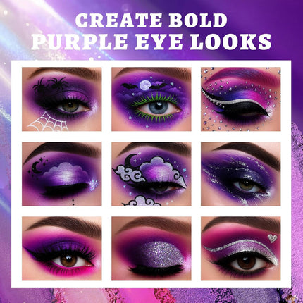 15-Color Purple Eyeshadow Palette, Matte Shimmer Metallic Glitter, Smoky Makeup Palette