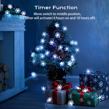 Christmas Snowflake Lights – 12.8ft 40 LED Battery Operated Decor