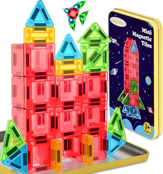 Mini Magnetic Tiles Travel Set – 32-Piece Montessori Building Toy for Kids 3-12