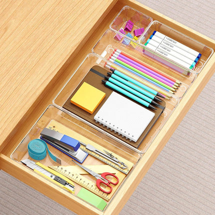 12 Pack Clear Drawer Organizers, 4 Sizes Storage Trays for Kitchen & Desk