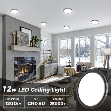 6.5-Inch LED Flush Mount Light – 12W, Adjustable Color Temp 3000K-6500K, Black