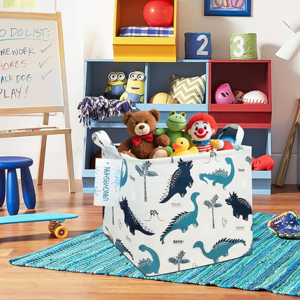 Waterproof Canvas Storage Basket – Square Dinosaur Hamper for Nursery & Toy Room