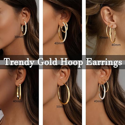 12 Pairs Large Gold Hoop Earrings Set for Women Lightweight Jewelry Gift Pack