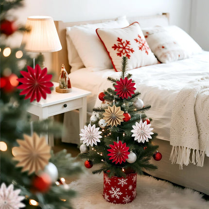 9-Piece Christmas Hanging Decorations, 3D Snowflake Ornaments in White, Red, and Brown