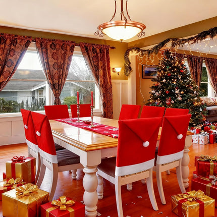 4PCS Christmas Chair Covers – Santa Hat Chair Back Covers for Holiday Home Decor