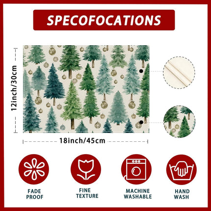 4PCS Christmas Tree Placemats – Winter Table Mats for Dining & Holiday Parties