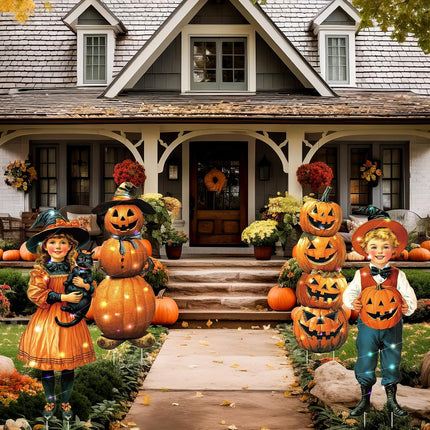 4-Pack Fall Halloween Pumpkin Yard Signs with Stakes, Waterproof Lawn Garden Decor