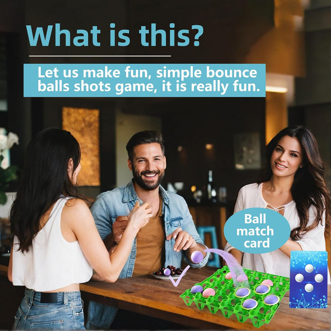 Bounce Ball 4 in a Row Party Game with 60 Balls, 9 Challenge Cards for 2–12 Players