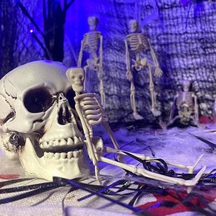 16-Piece 6in Mini Posable Skeletons, Rotating Head & Legs, Halloween Party Decor