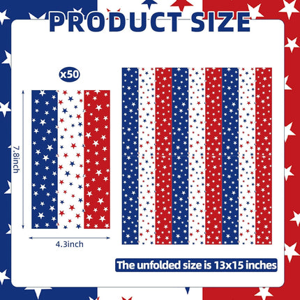 50 Count Patriotic Star Paper Napkins USA Flag Holiday Party Decorations