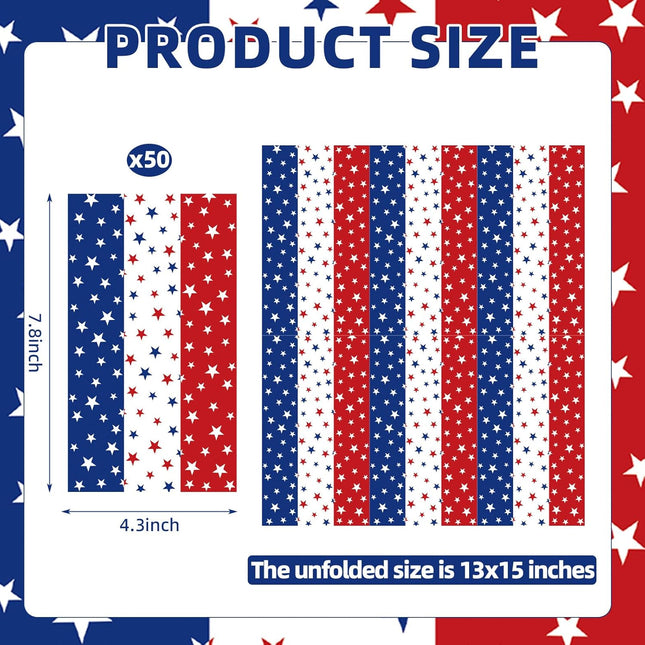 50 Count Patriotic Star Paper Napkins USA Flag Holiday Party Decorations