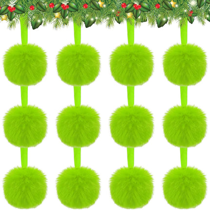 12pcs Lime Green Furry Ornaments – Faux Fur Pom Pom Balls for Christmas Décor
