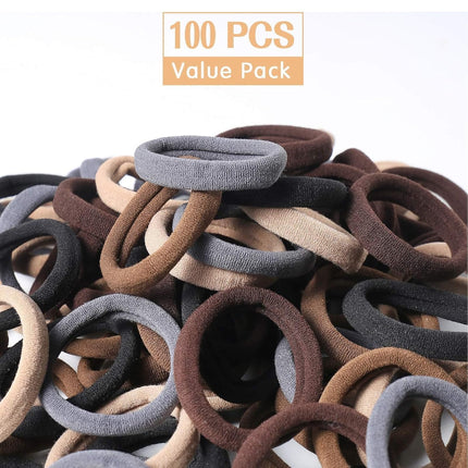 100PCS Thick Brown Hair Ties Seamless Ponytail Holders No Damage Elastics