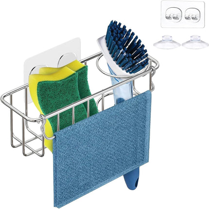 304 Stainless Steel Sponge Holder Kitchen Sink Caddy Suction Adhesive