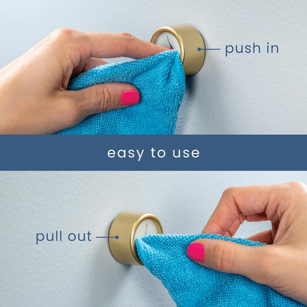 4-Pack Round Adhesive Towel Hooks – Brushed Gold for Kitchen & Bathroom