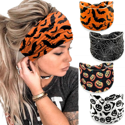 4-Piece Halloween Headbands for Women, Pumpkin Bat Spider Web Holiday Hair Bands