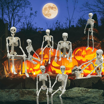8PCS 16in Poseable Halloween Skeletons, Movable Hanging Plastic Graveyard Decor