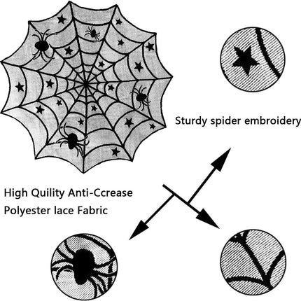 39-Piece Halloween Spiderweb Decor Set, Lace Tablecloth, Runner & Bat Stickers