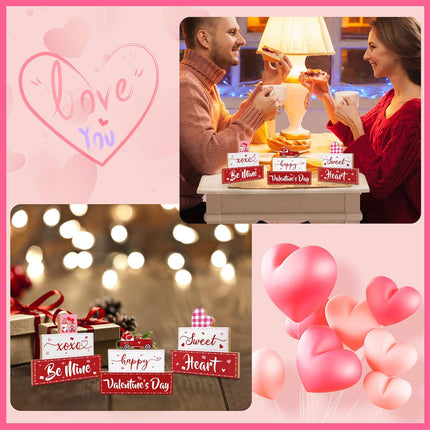 3 PCS Valentine’s Day Wooden Sign Decor: Happy Valentine’s XOXO & Be Mine Tabletop