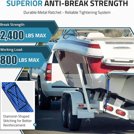 1" x 4FT Boat Trailer Tie-Down Straps, 2400LBS Heavy-Duty Ratchet Transom Straps