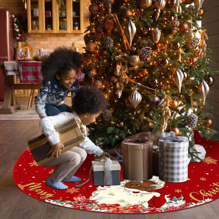 Snowflake Christmas Tree Skirt, 48-Inch Double Layer Mat for Winter Holiday Parties