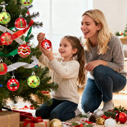 24-Pcs Christmas Ball Ornaments – Red & Green Glitter Baubles for Tree Decor