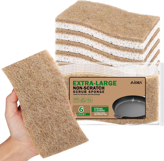 6 Pack Kitchen Scrub Sponges Non-Scratch, Large Cellulose Sponges,