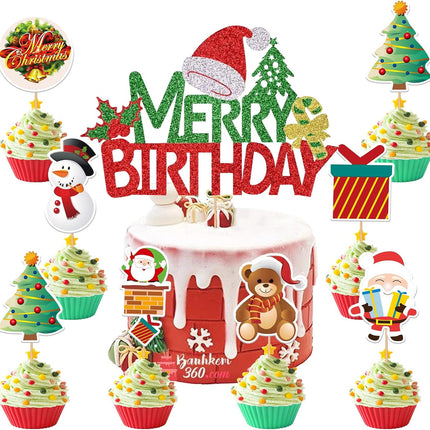 43-Pcs Christmas Cake Toppers – Glitter Santa, Snowman & Socks Cupcake Decor