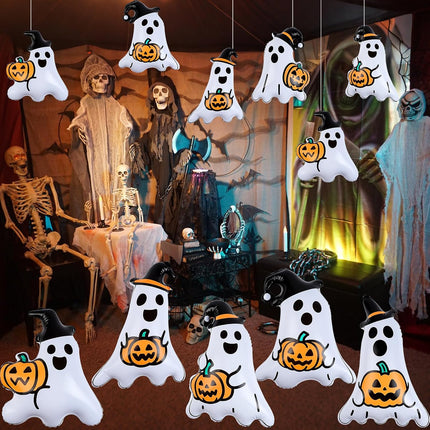 18-Piece Halloween Inflatable Ghost Balloons, 16in & 9in PVC Haunted House Decor