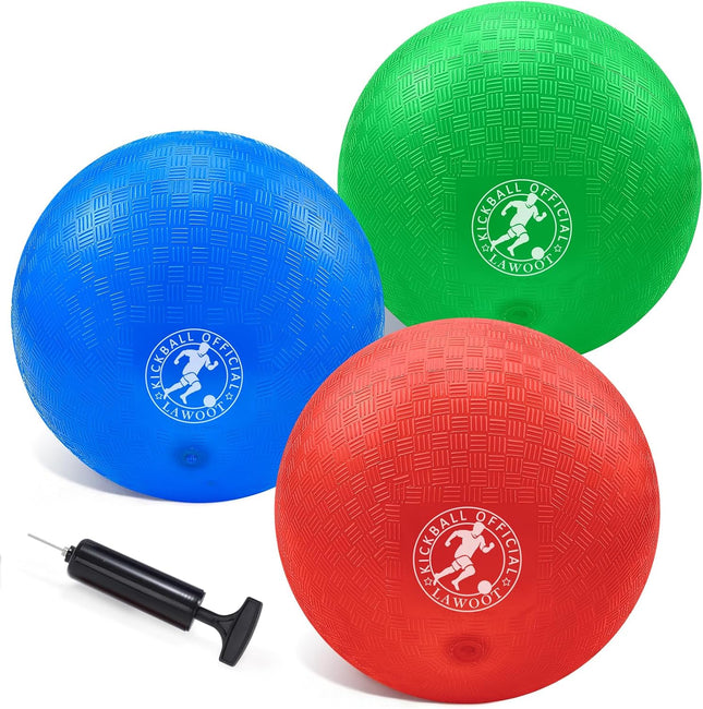 3 Pack 10-Inch Playground Balls with Pump, Kickballs for Kids, Dodgeball and 4 Square