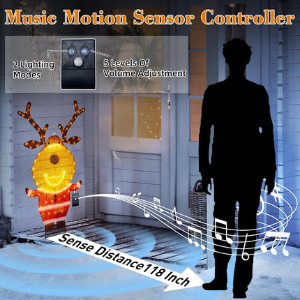 Lighted Reindeer Christmas Decor for Outdoor, Motion Sensor & Music 2-in-1 Yard Stake
