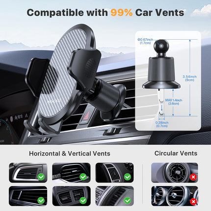 Car Phone Holder with Metal Hook Clip, Air Vent Mount for iPhone Android