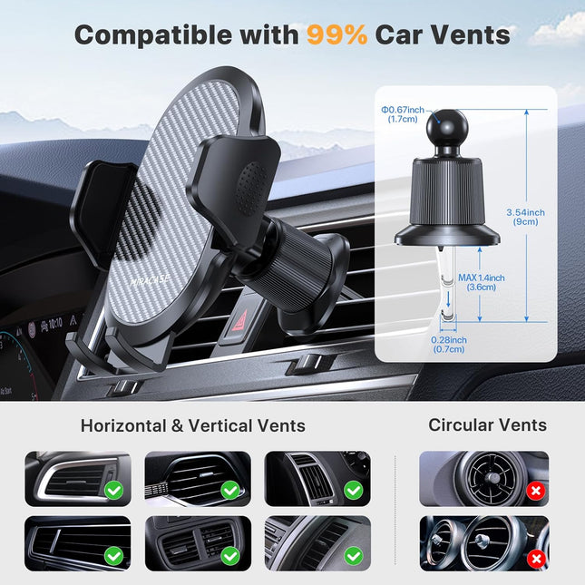 Car Phone Holder with Metal Hook Clip, Air Vent Mount for iPhone Android